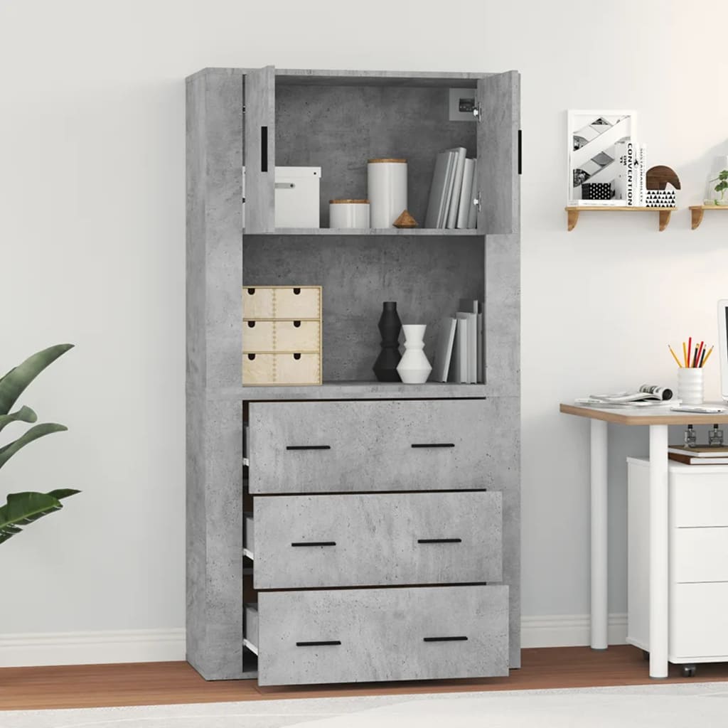 Hoge kast bewerkt hout betongrijs