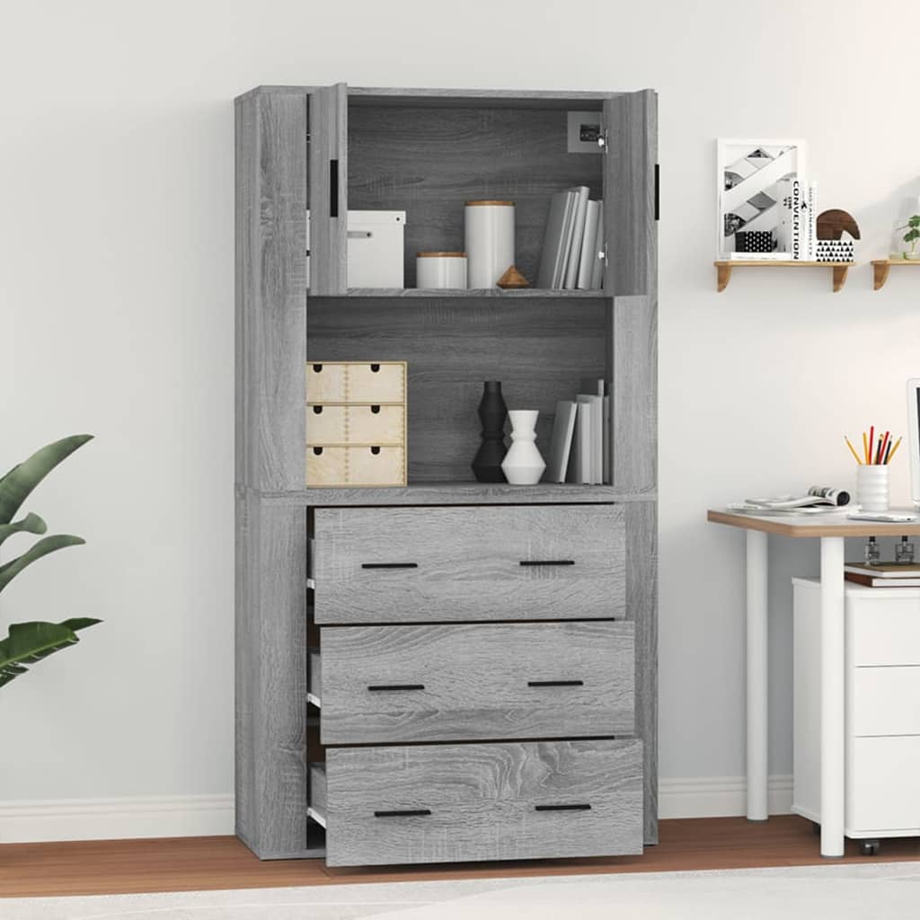 Hoge kast bewerkt hout grijs sonoma eikenkleurig
