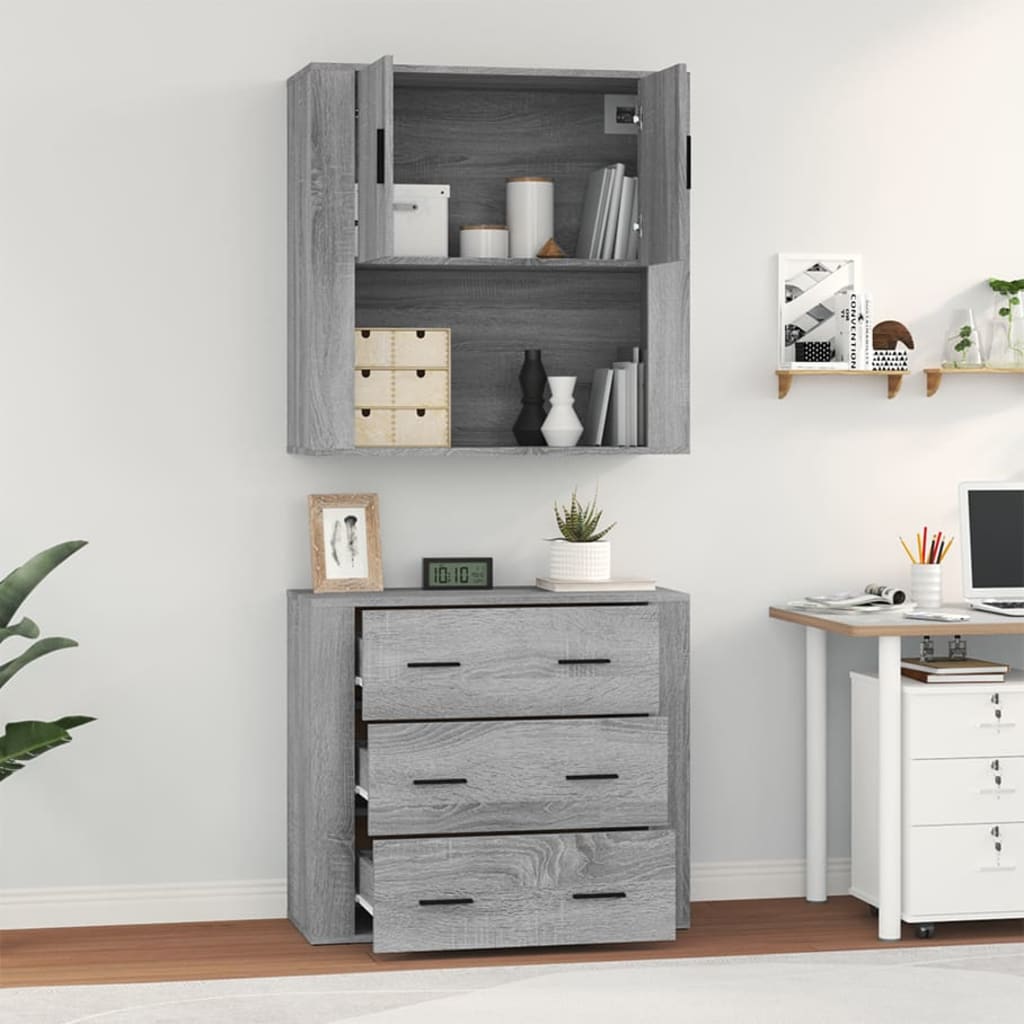 Hoge kast bewerkt hout grijs sonoma eikenkleurig