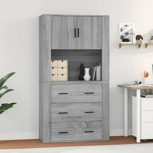 Hoge kast bewerkt hout grijs sonoma eikenkleurig
