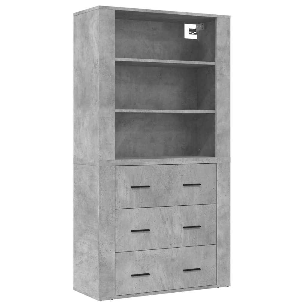 Hoge kast bewerkt hout betongrijs