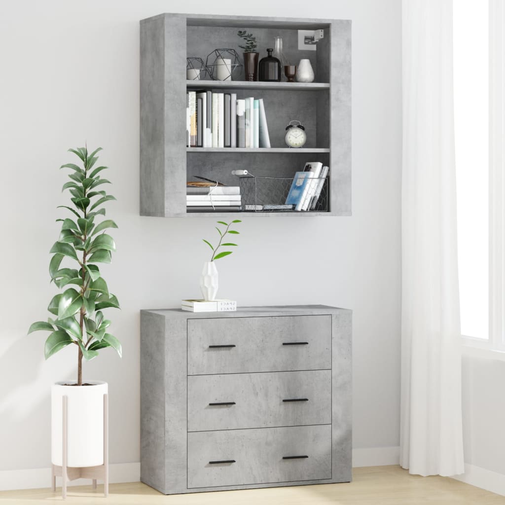Hoge kast bewerkt hout betongrijs