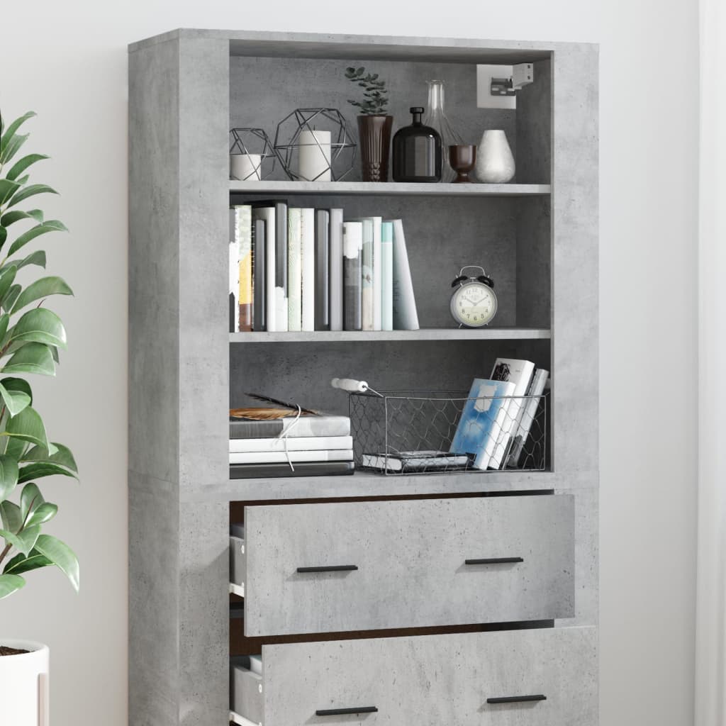 Hoge kast bewerkt hout betongrijs