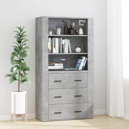 Hoge kast bewerkt hout betongrijs