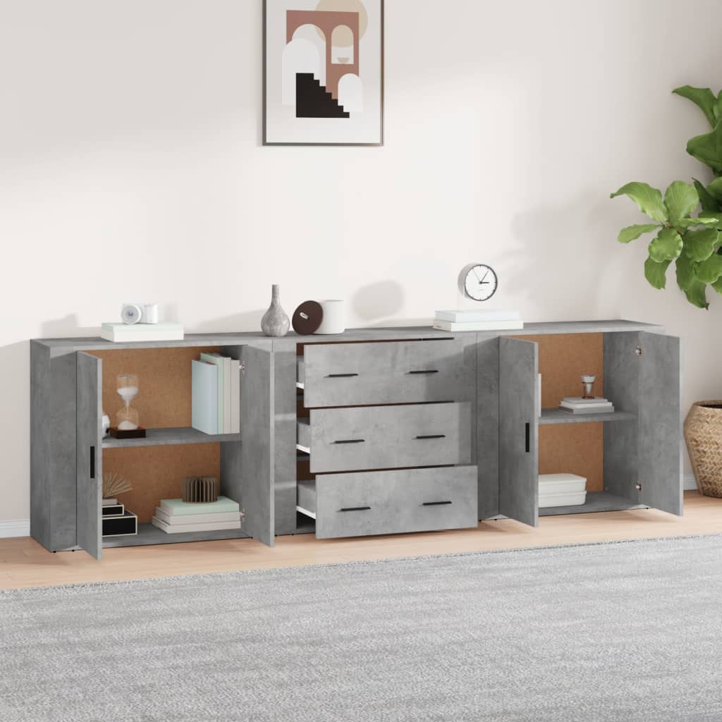 Dressoirs 3 st bewerkt hout betongrijs