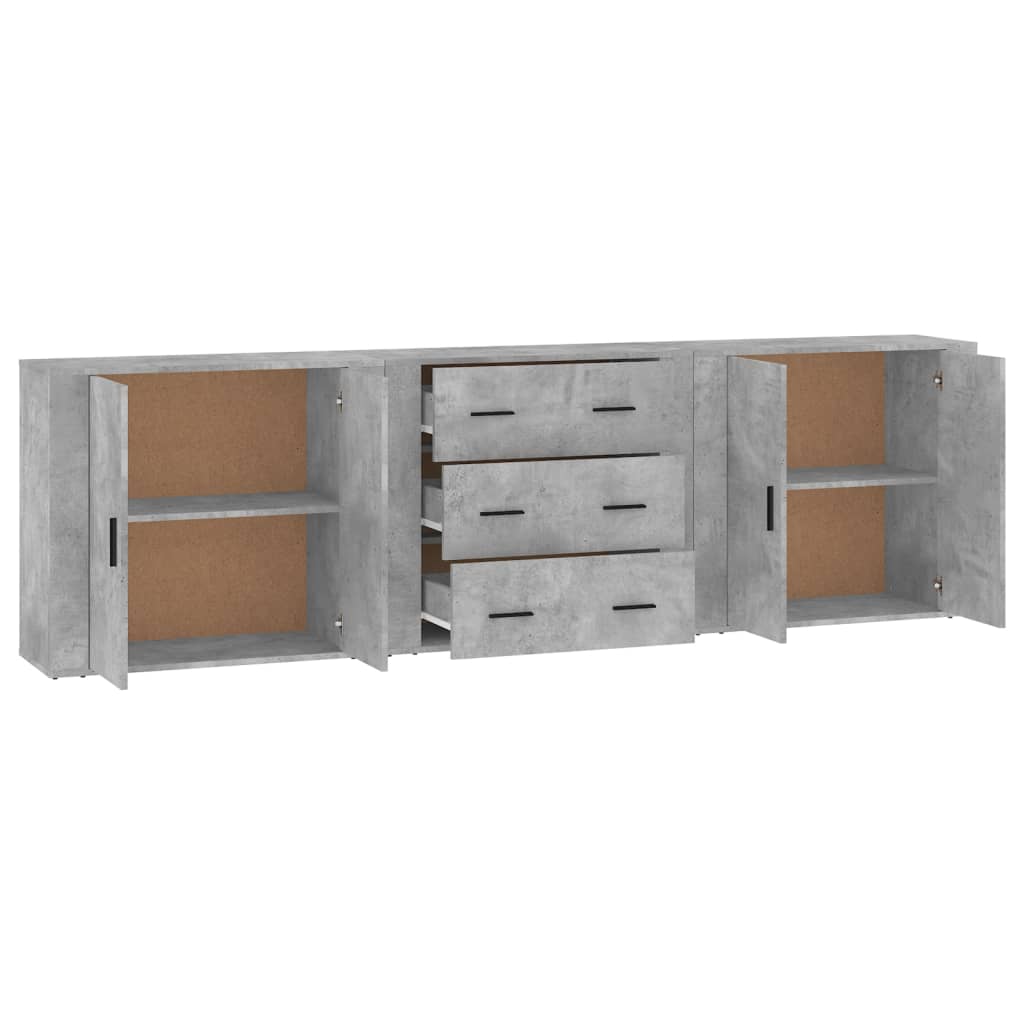 Dressoirs 3 st bewerkt hout betongrijs