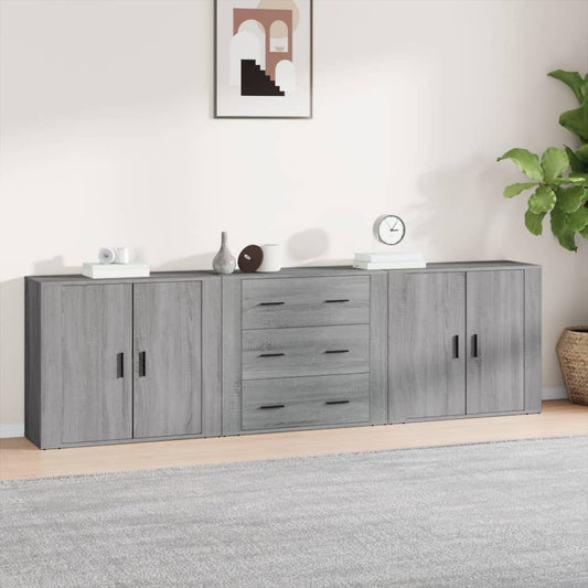 Dressoirs 3 st bewerkt hout grijs sonoma eikenkleurig
