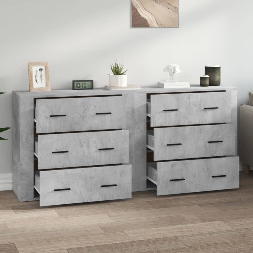 Dressoirs 2 st bewerkt hout betongrijs