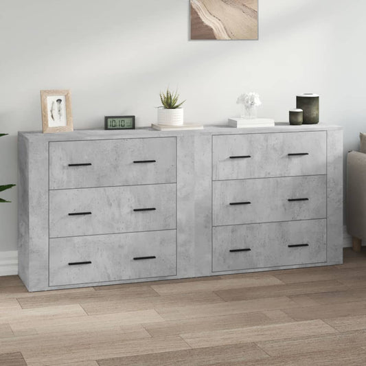 Dressoirs 2 st bewerkt hout betongrijs