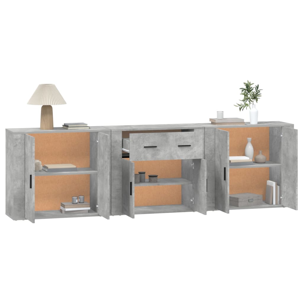 Dressoirs 3 st bewerkt hout betongrijs