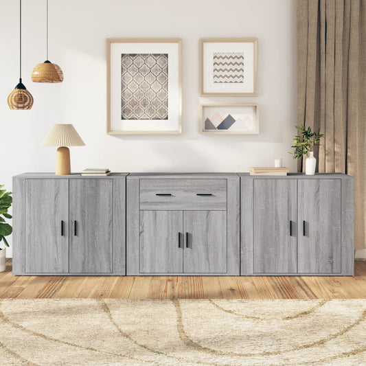 Dressoirs 3 st bewerkt hout grijs sonoma eikenkleurig