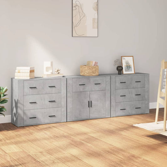 Dressoirs 3 st bewerkt hout betongrijs