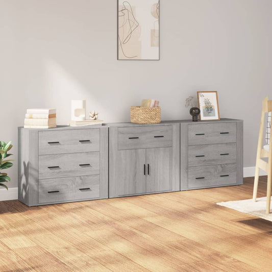 Dressoirs 3 st bewerkt hout grijs sonoma eikenkleurig