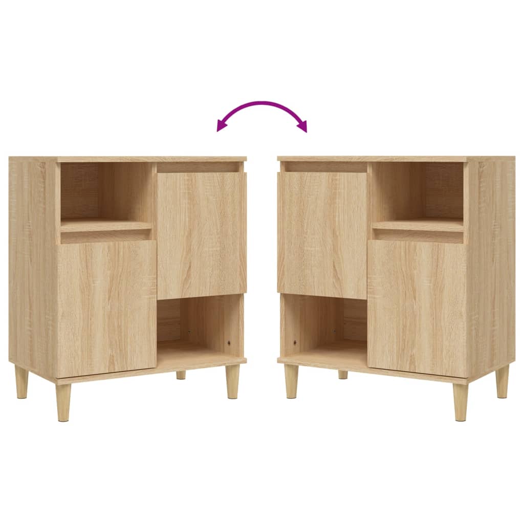 Dressoirs 2 st 60x35x70 cm bewerkt hout sonoma eikenkleurig
