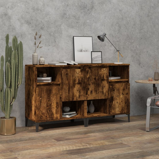 Dressoirs 2 st 60x35x70 cm bewerkt hout gerookt eikenkleurig
