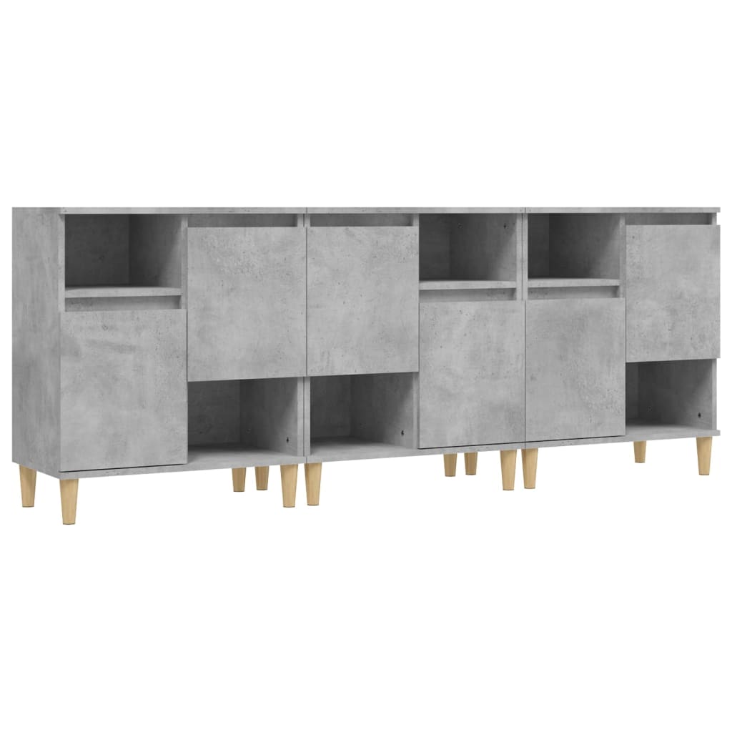 Dressoirs 3 st 60x35x70 cm bewerkt hout betongrijs