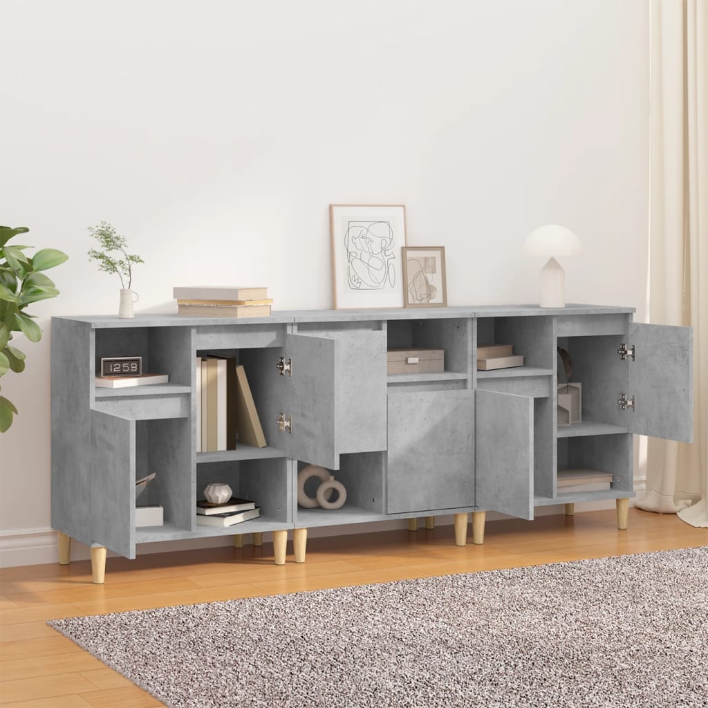 Dressoirs 3 st 60x35x70 cm bewerkt hout betongrijs