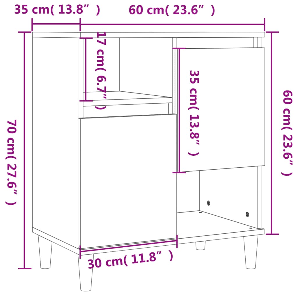 Dressoirs 3 st 60x35x70 cm bewerkt hout betongrijs