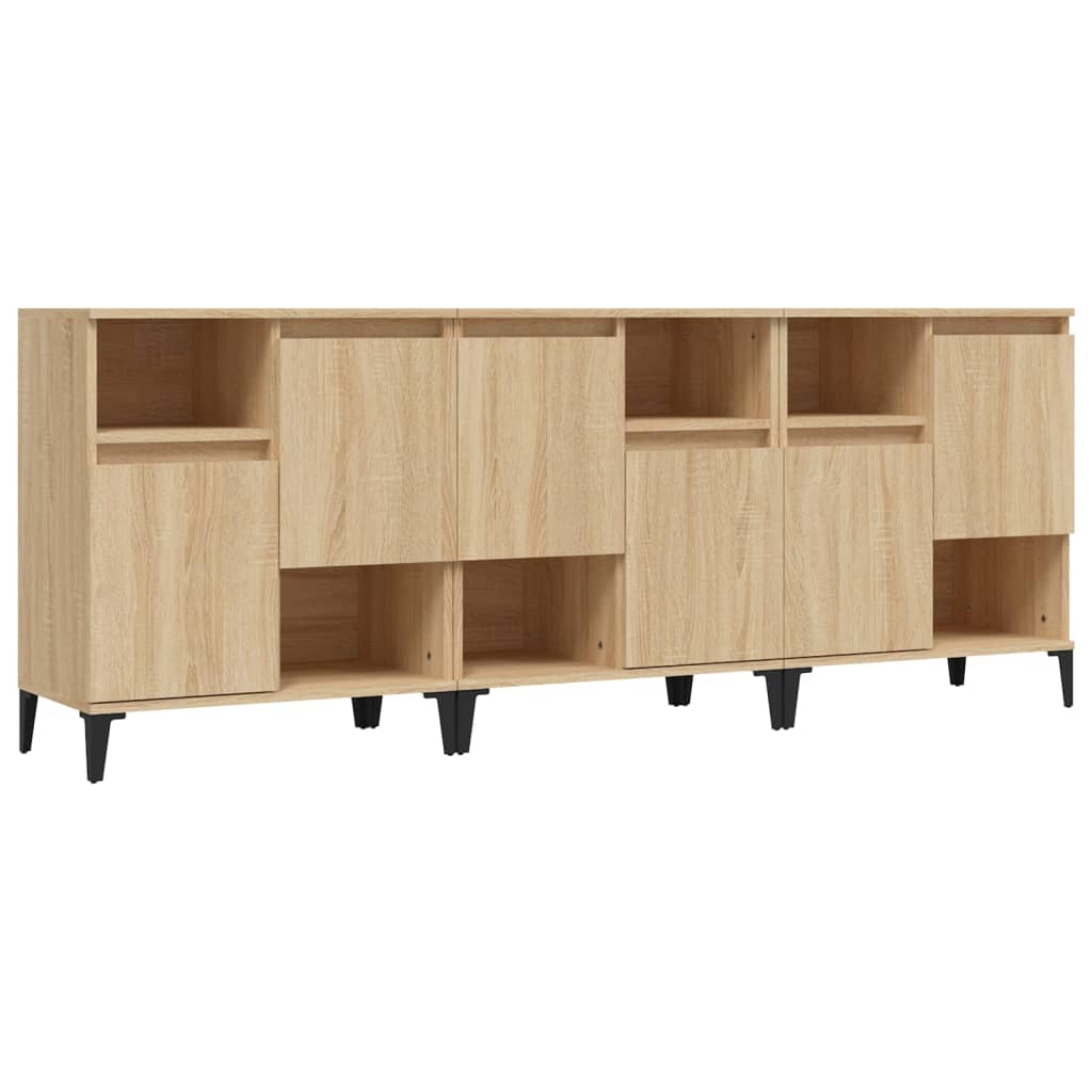 Dressoirs 3 st 60x35x70 cm bewerkt hout sonoma eikenkleurig