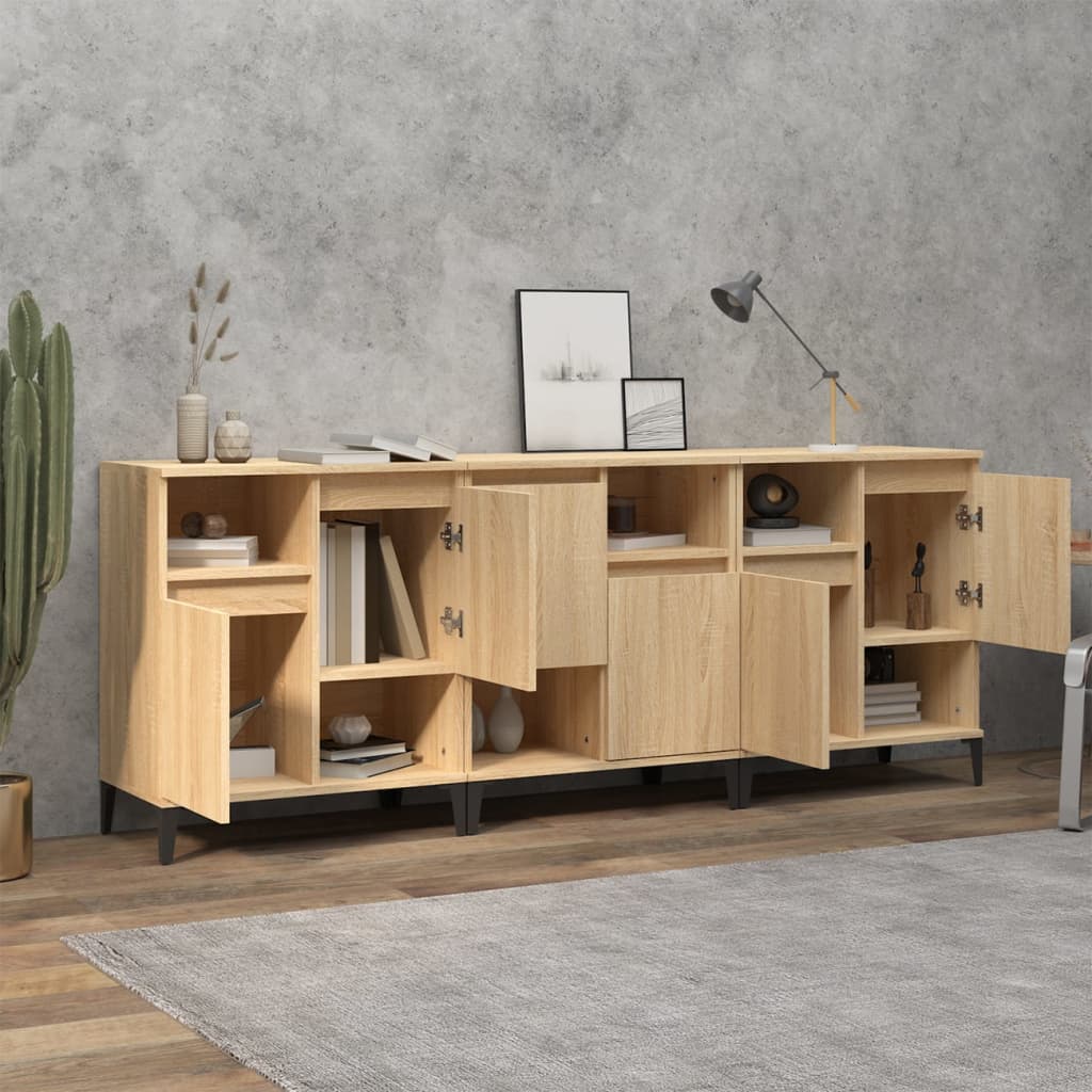 Dressoirs 3 st 60x35x70 cm bewerkt hout sonoma eikenkleurig