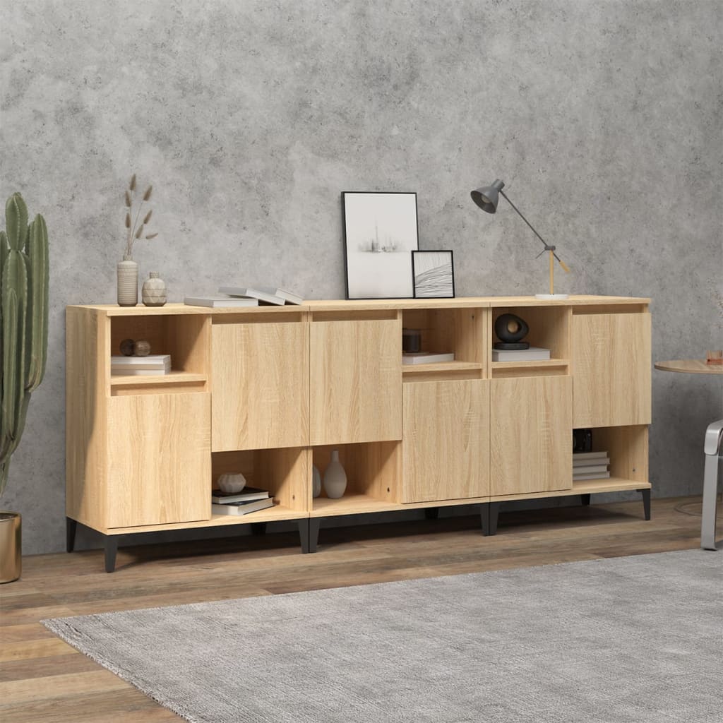 Dressoirs 3 st 60x35x70 cm bewerkt hout sonoma eikenkleurig
