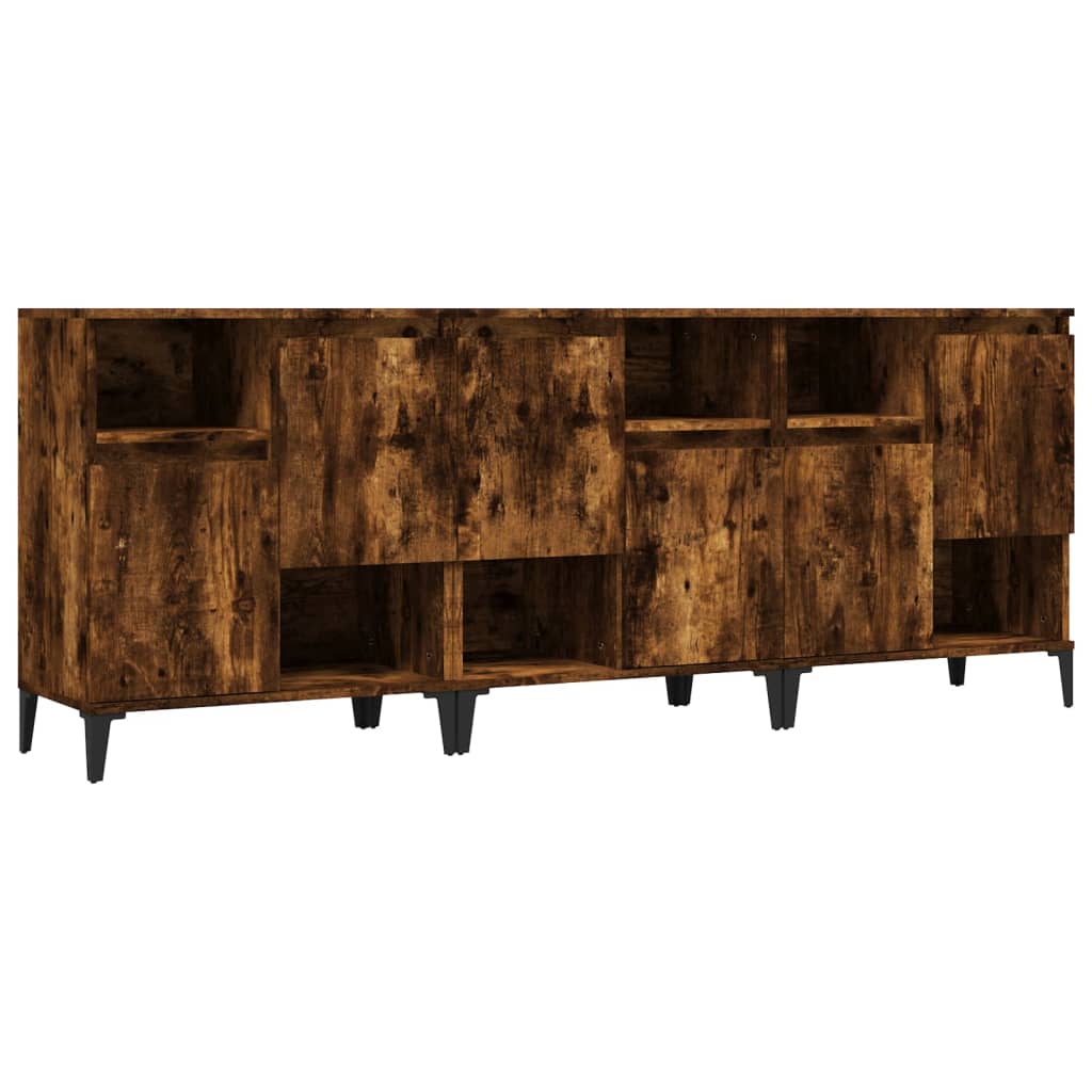 Dressoirs 3 st 60x35x70 cm bewerkt hout gerookt eikenkleurig