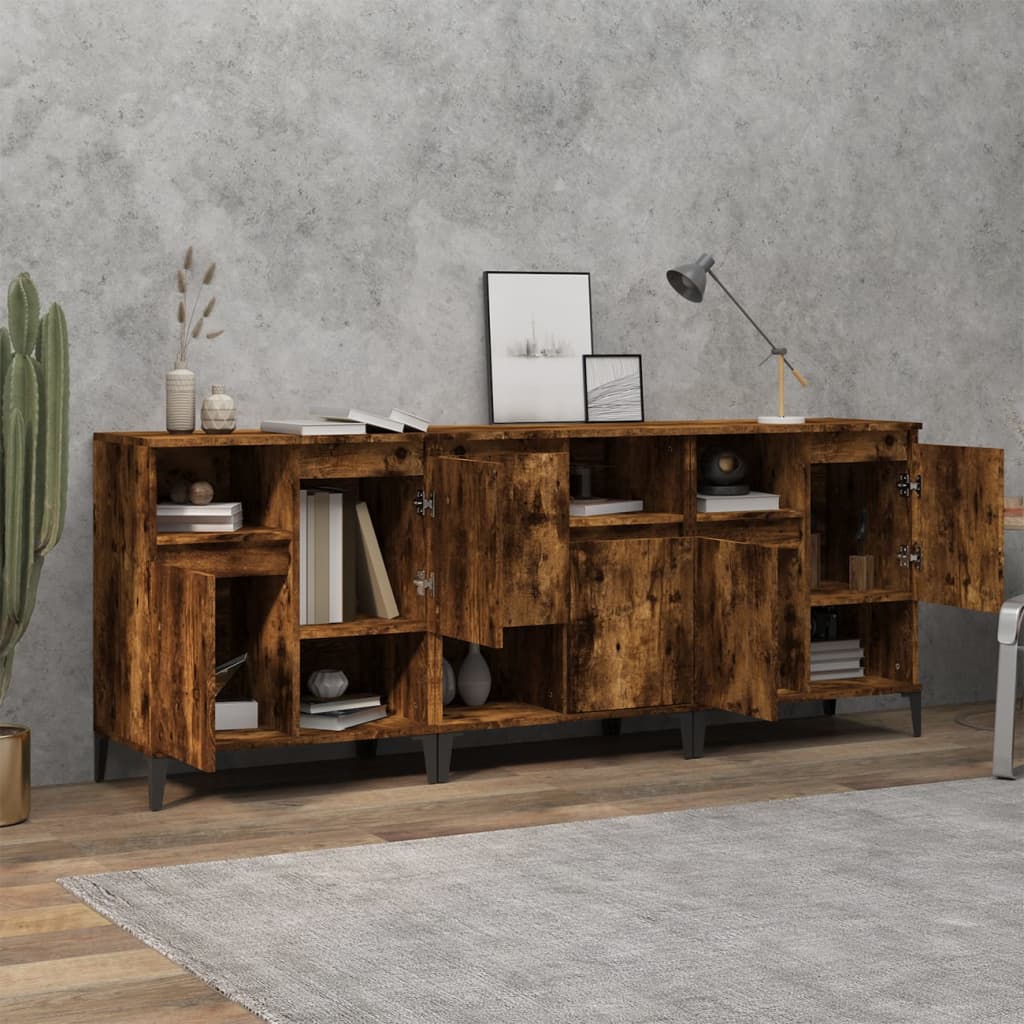 Dressoirs 3 st 60x35x70 cm bewerkt hout gerookt eikenkleurig