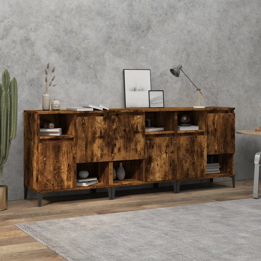Dressoirs 3 st 60x35x70 cm bewerkt hout gerookt eikenkleurig