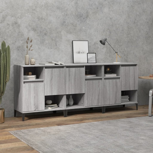 Dressoirs 3 st 60x35x70 cm bewerkt hout grijs sonoma eikenkleur