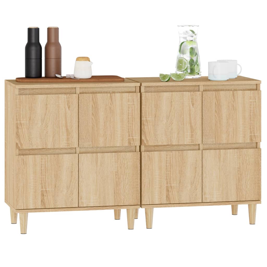 Dressoirs 2 st 60x35x70 cm bewerkt hout sonoma eikenkleurig