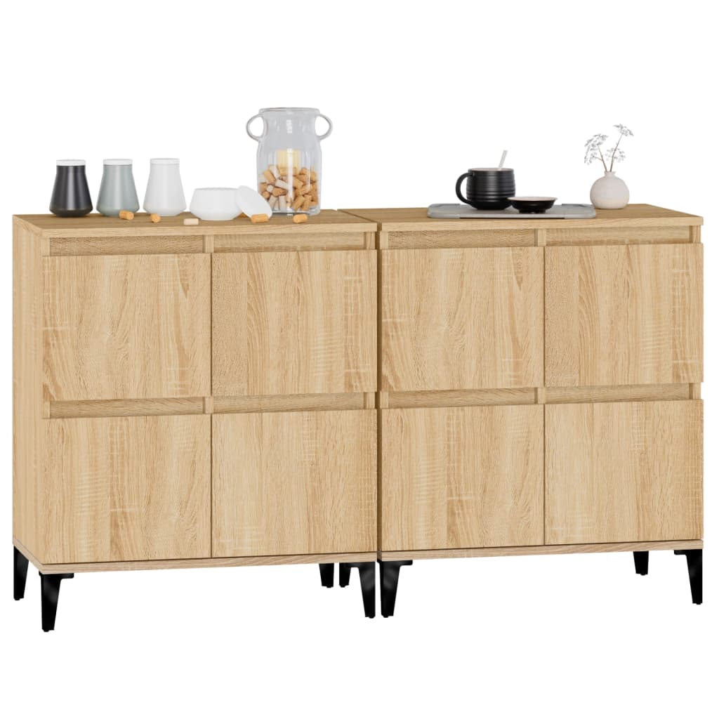 Dressoirs 2 st 60x35x70 cm bewerkt hout sonoma eikenkleurig
