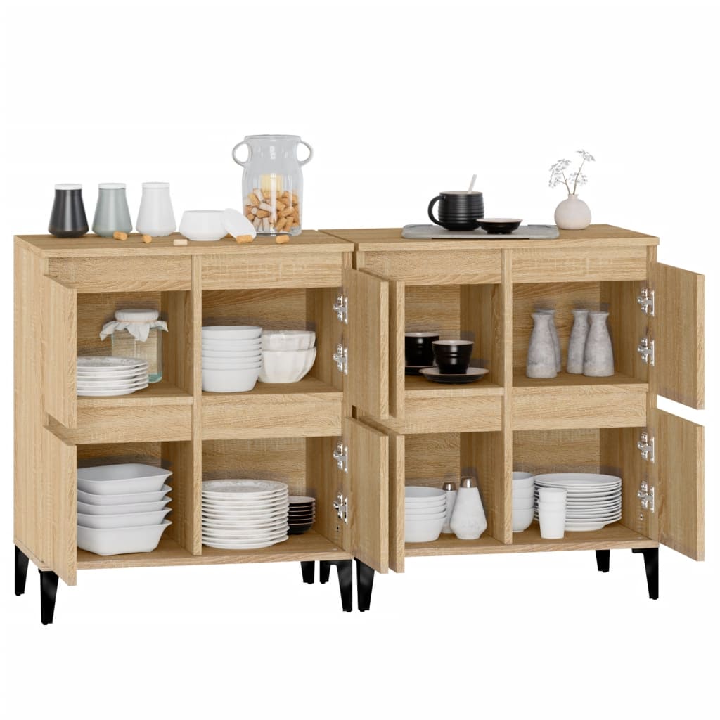 Dressoirs 2 st 60x35x70 cm bewerkt hout sonoma eikenkleurig