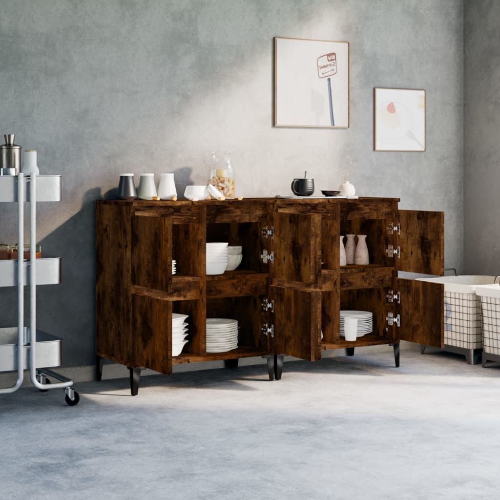 Dressoirs 2 st 60x35x70 cm bewerkt hout gerookt eikenkleurig