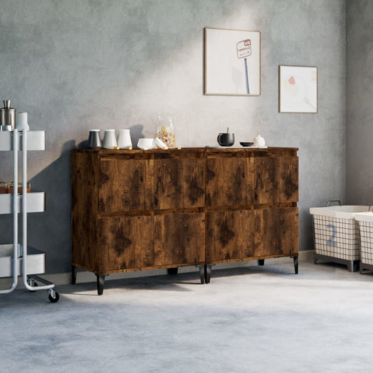 Dressoirs 2 st 60x35x70 cm bewerkt hout gerookt eikenkleurig
