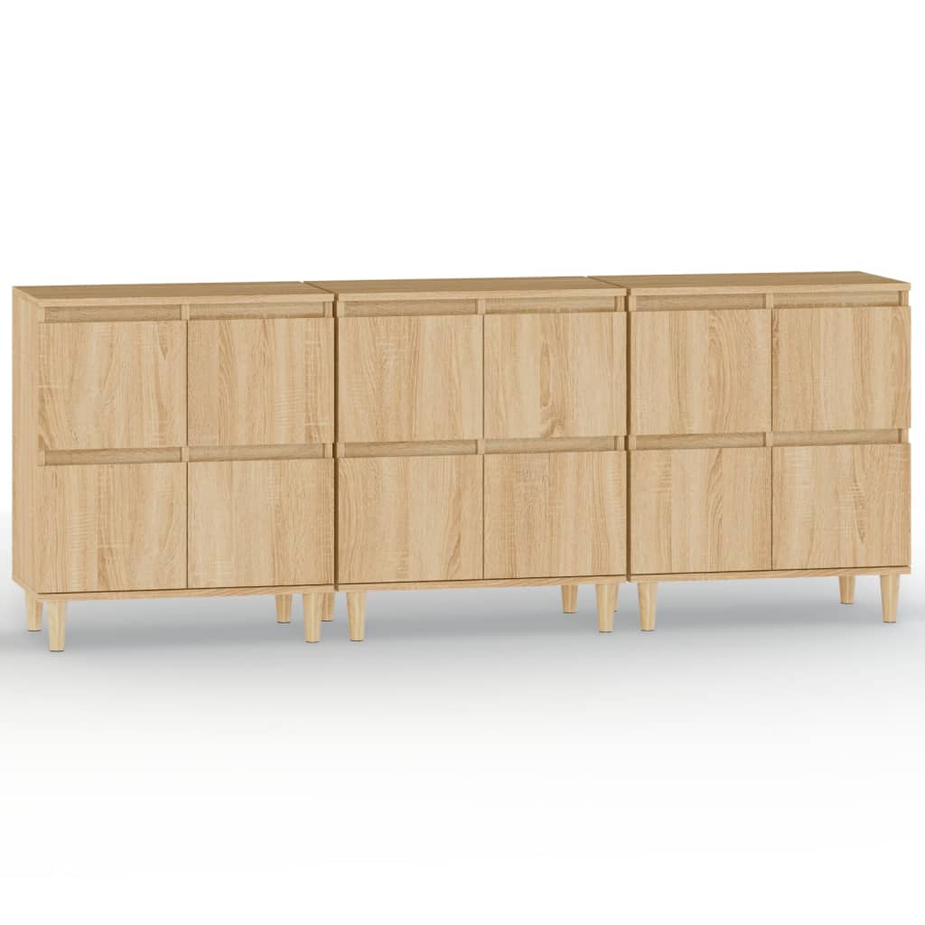 Dressoirs 3 st 60x35x70 cm bewerkt hout sonoma eikenkleurig