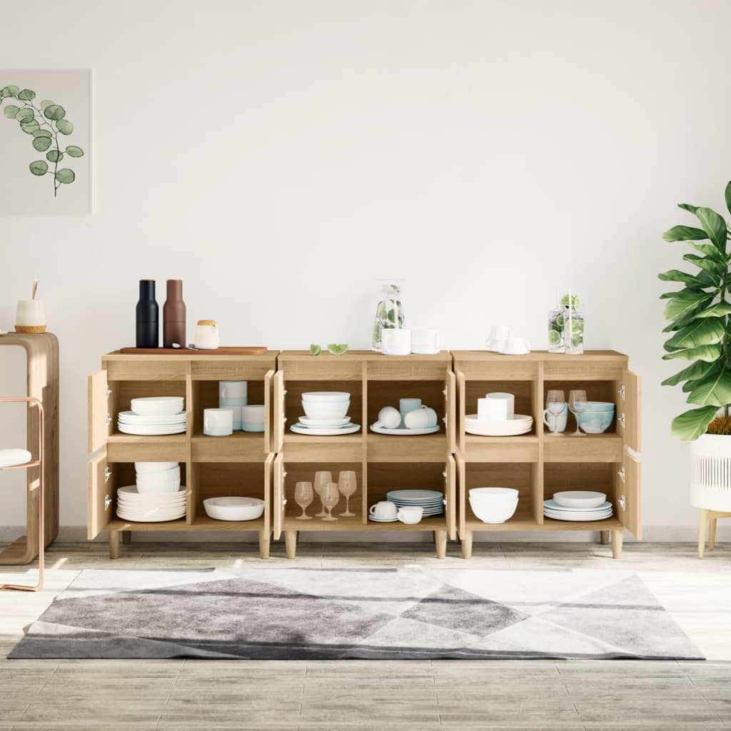 Dressoirs 3 st 60x35x70 cm bewerkt hout sonoma eikenkleurig