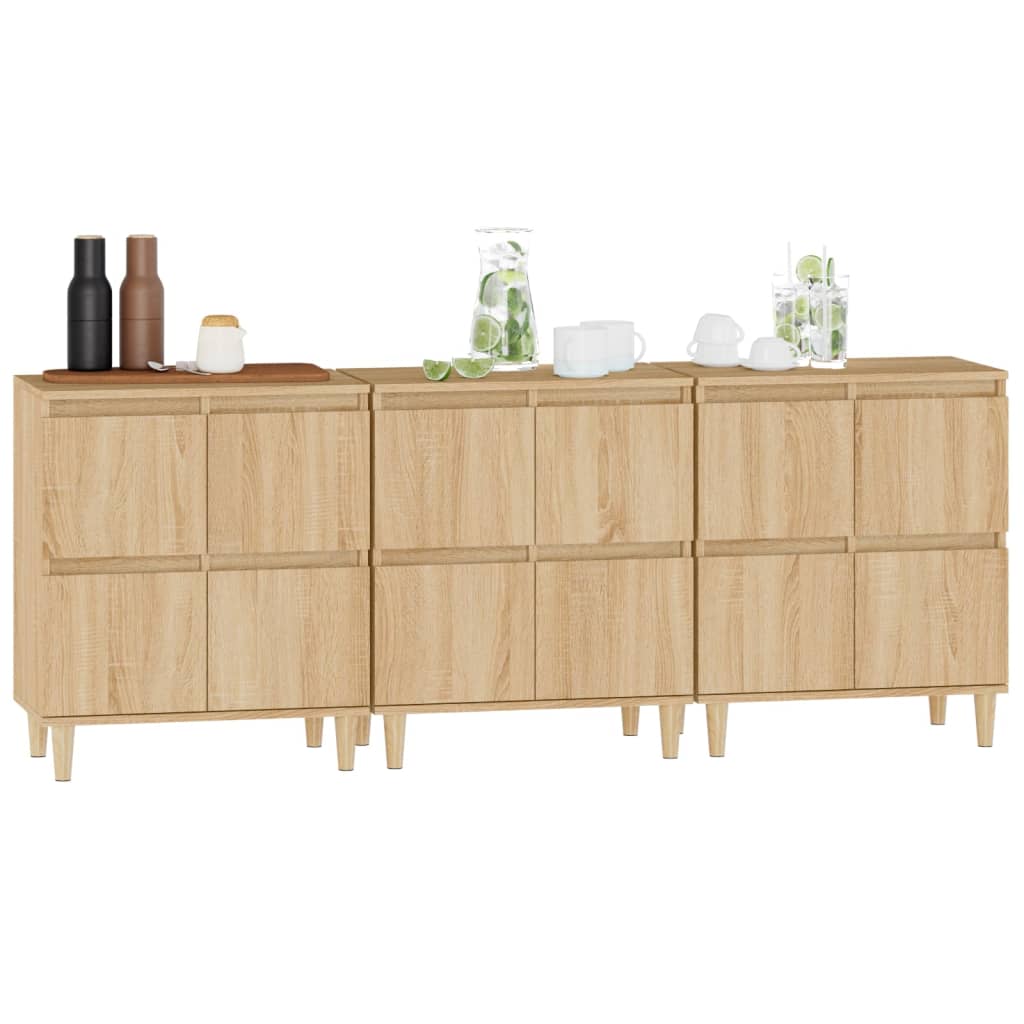 Dressoirs 3 st 60x35x70 cm bewerkt hout sonoma eikenkleurig