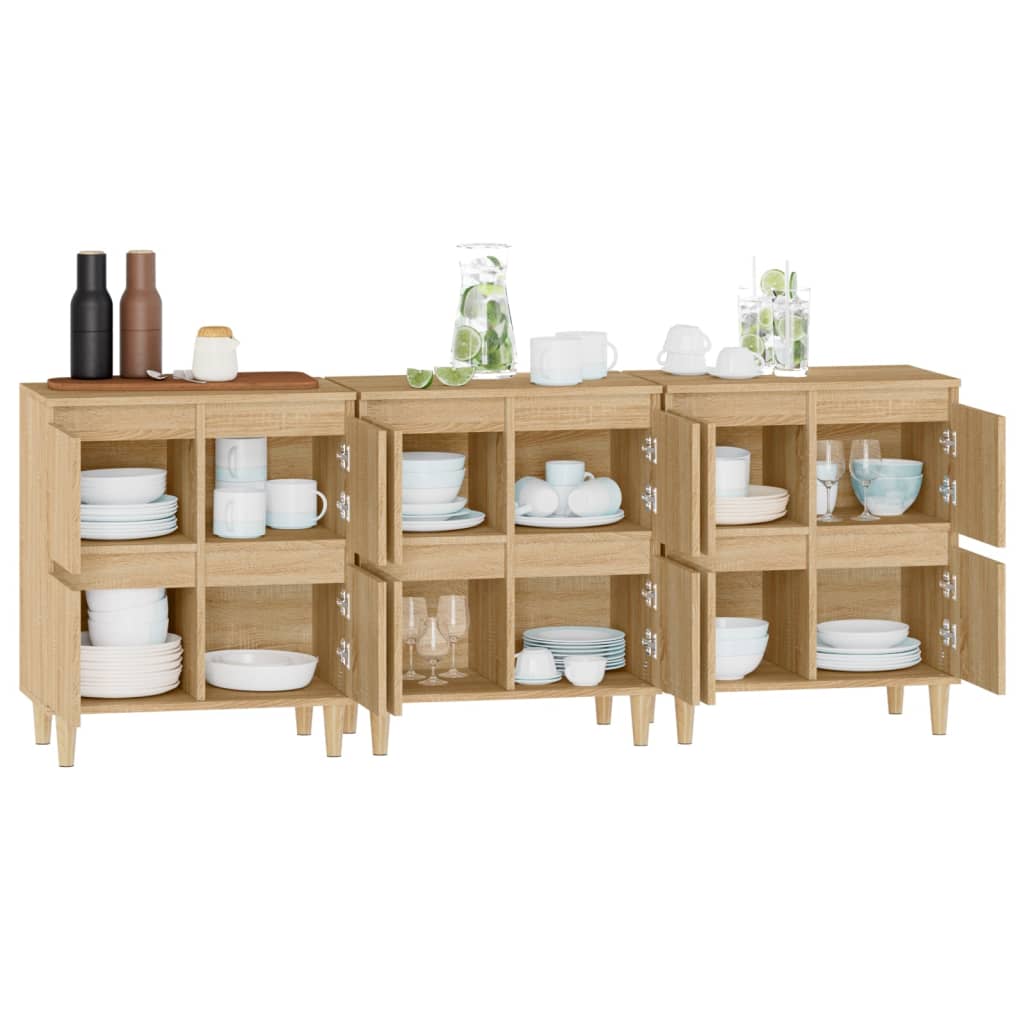Dressoirs 3 st 60x35x70 cm bewerkt hout sonoma eikenkleurig