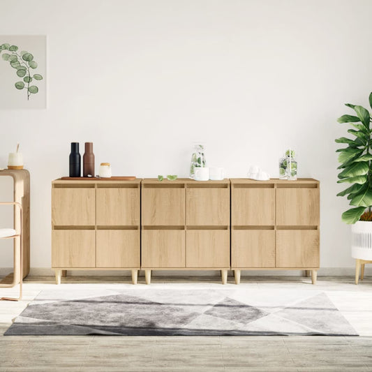 Dressoirs 3 st 60x35x70 cm bewerkt hout sonoma eikenkleurig