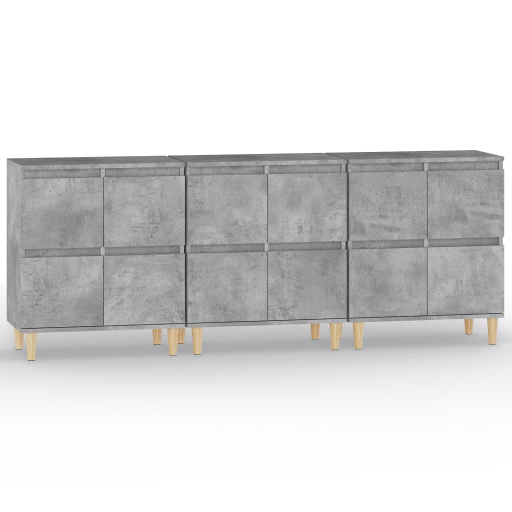 Dressoirs 3 st 60x35x70 cm bewerkt hout betongrijs