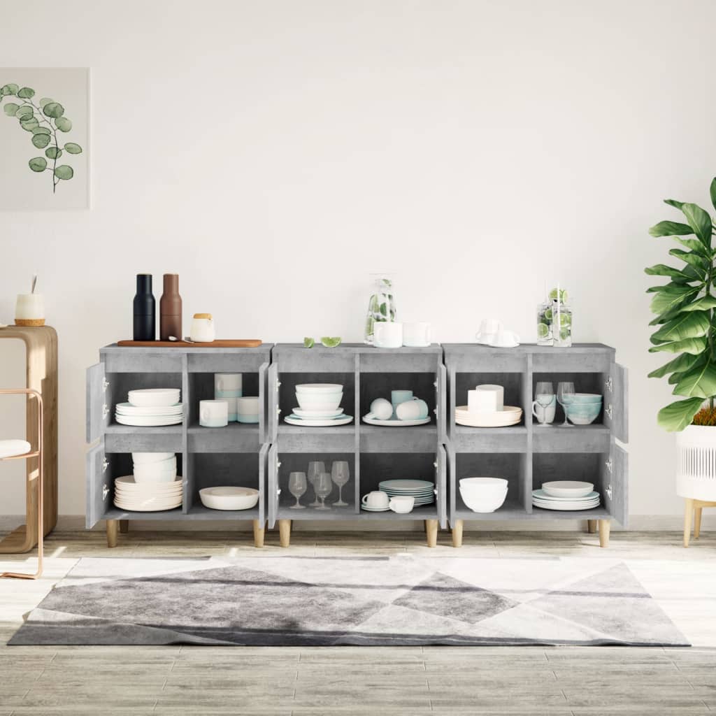 Dressoirs 3 st 60x35x70 cm bewerkt hout betongrijs