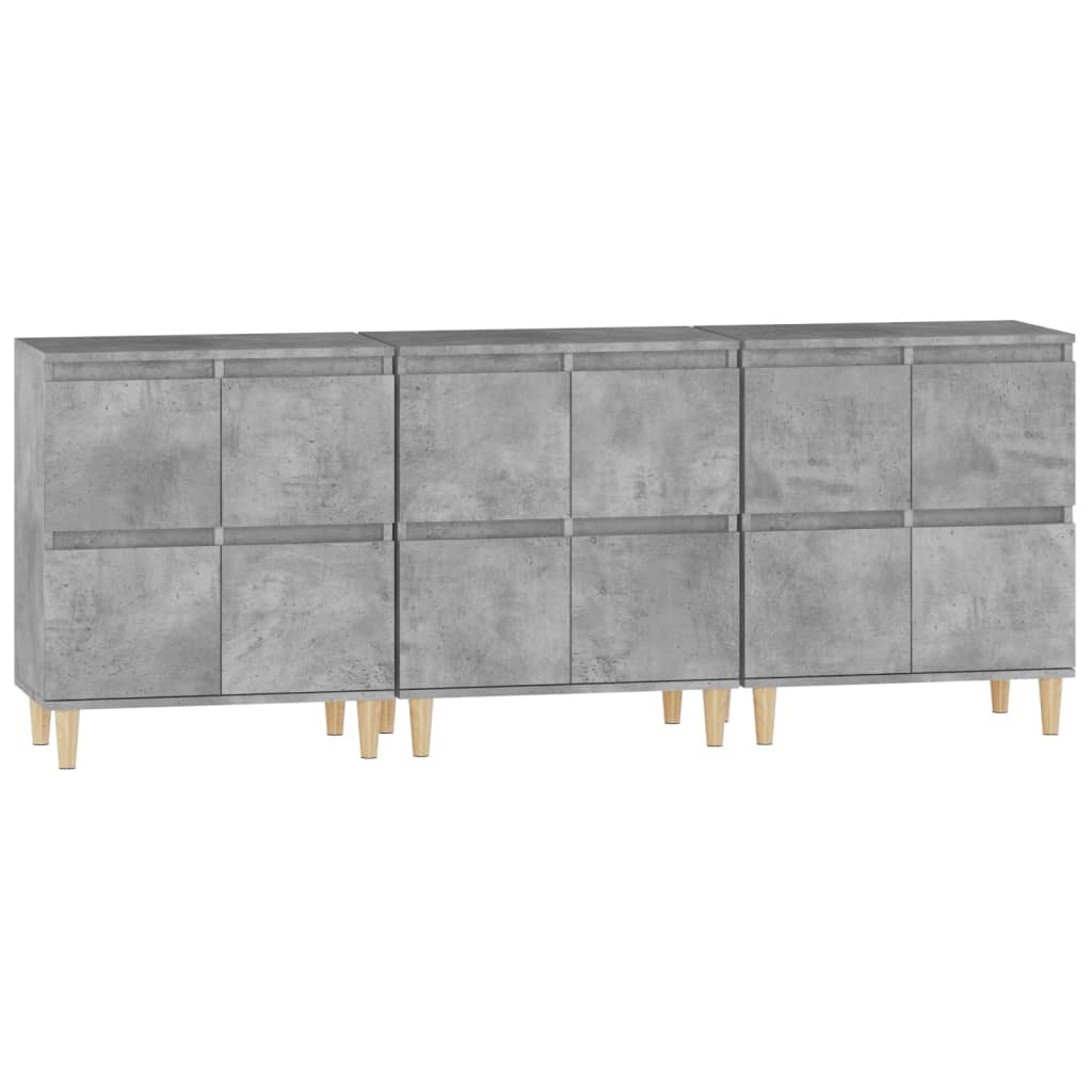 Dressoirs 3 st 60x35x70 cm bewerkt hout betongrijs