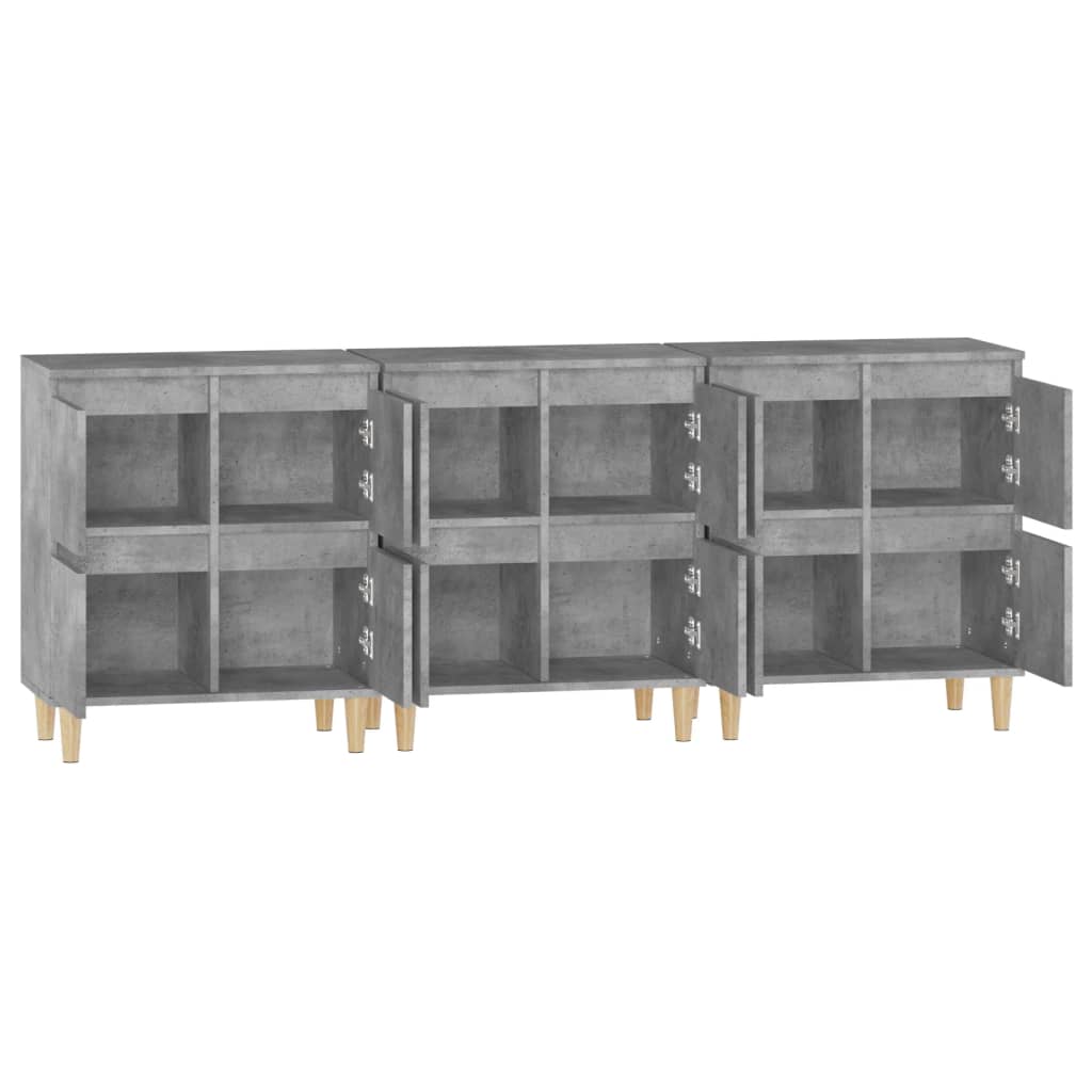 Dressoirs 3 st 60x35x70 cm bewerkt hout betongrijs