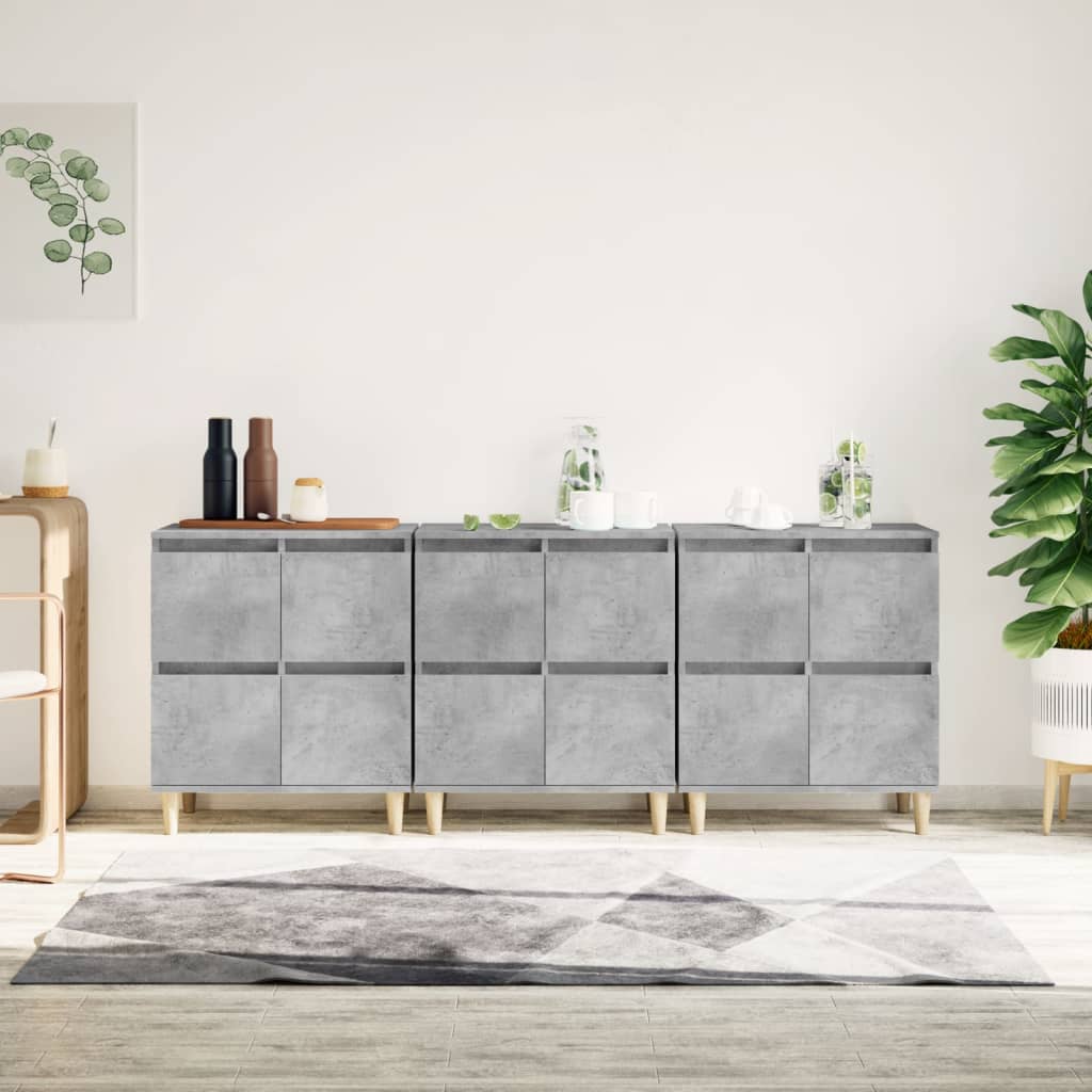 Dressoirs 3 st 60x35x70 cm bewerkt hout betongrijs