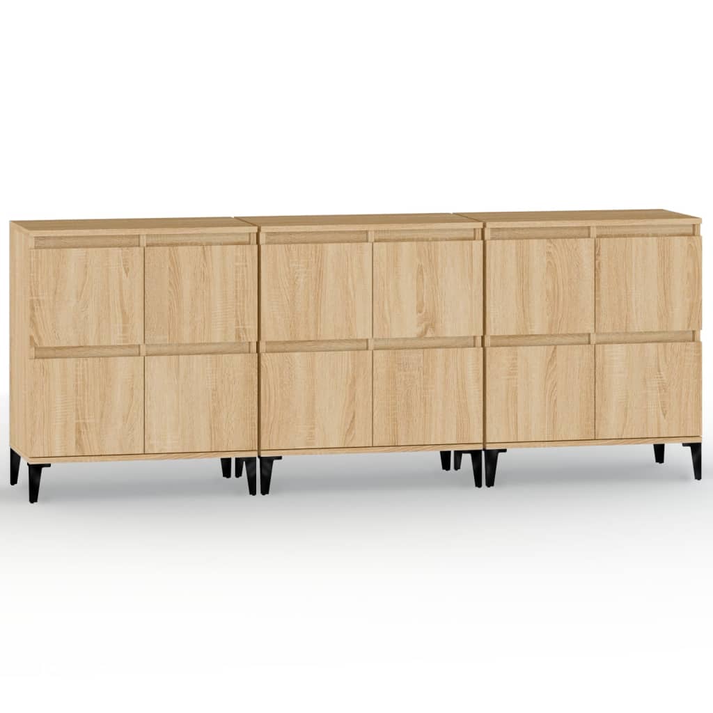 Dressoirs 3 st 60x35x70 cm bewerkt hout sonoma eikenkleurig
