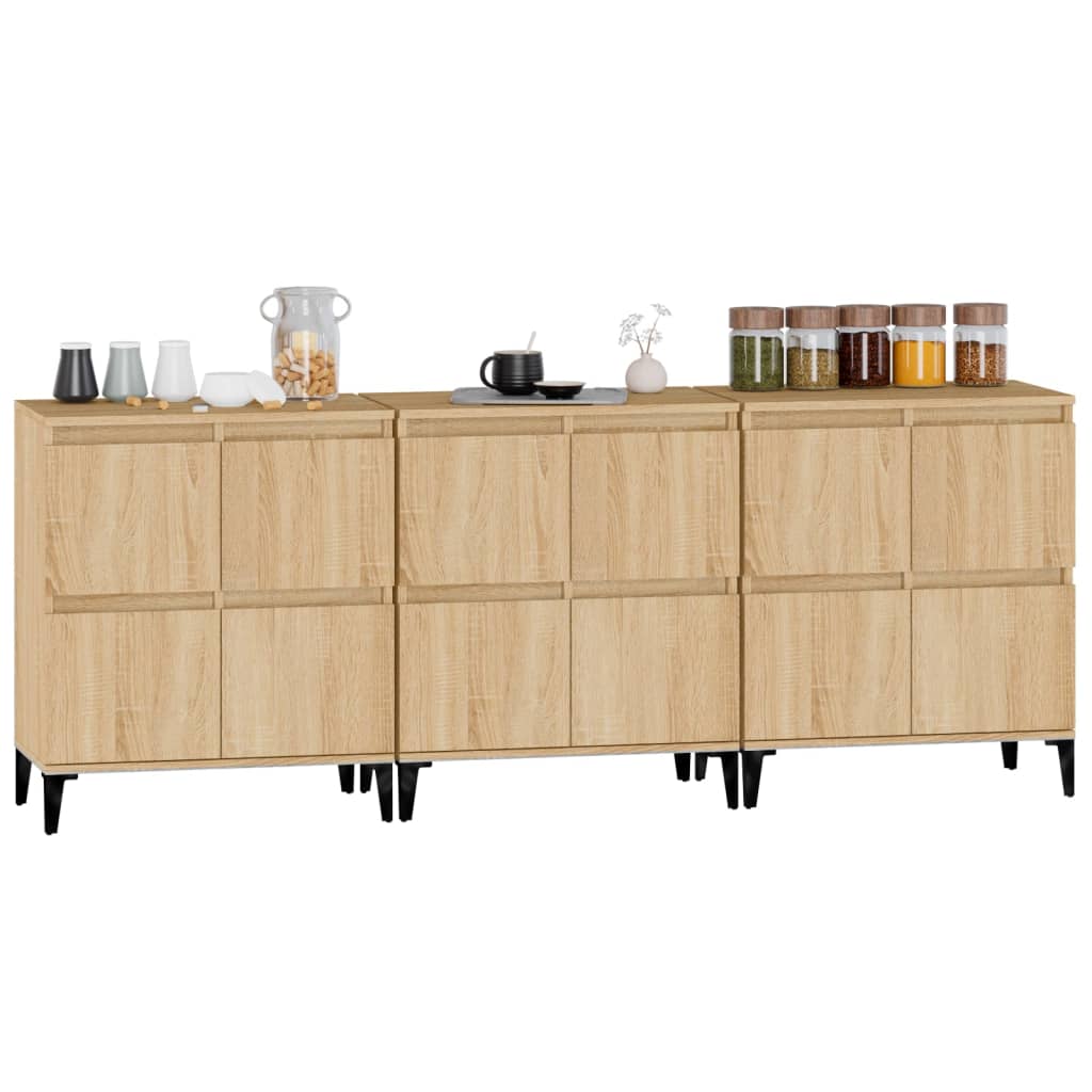 Dressoirs 3 st 60x35x70 cm bewerkt hout sonoma eikenkleurig
