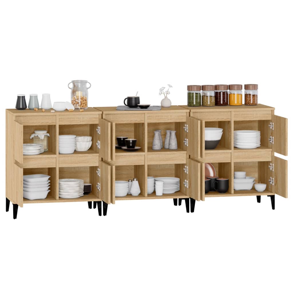 Dressoirs 3 st 60x35x70 cm bewerkt hout sonoma eikenkleurig