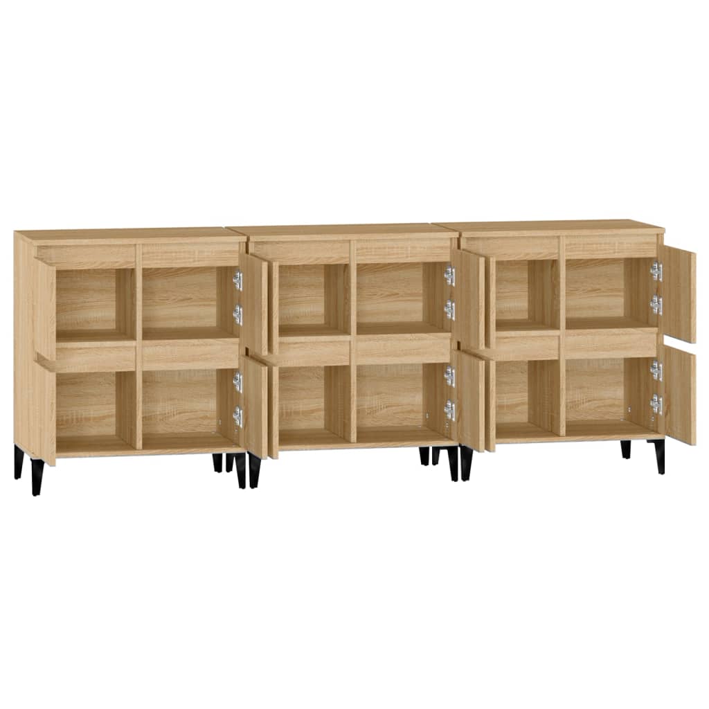 Dressoirs 3 st 60x35x70 cm bewerkt hout sonoma eikenkleurig