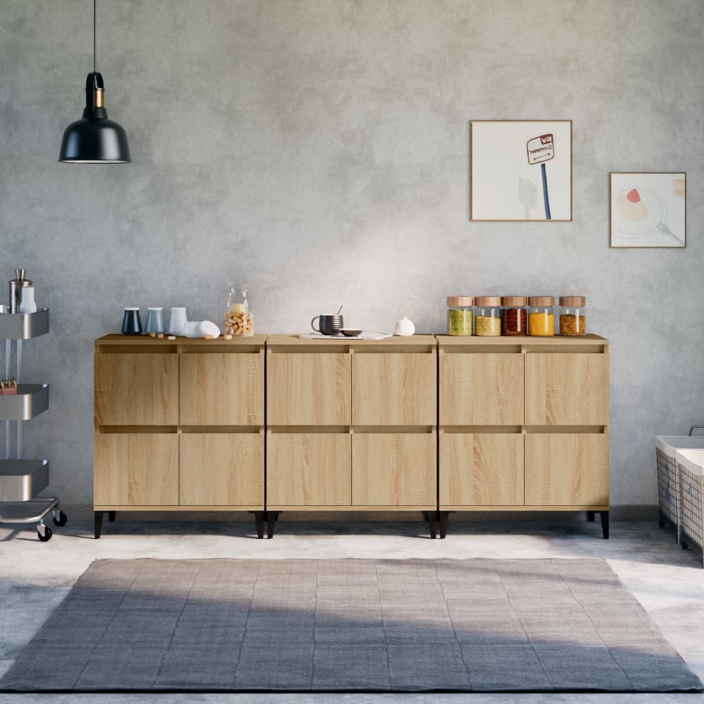 Dressoirs 3 st 60x35x70 cm bewerkt hout sonoma eikenkleurig
