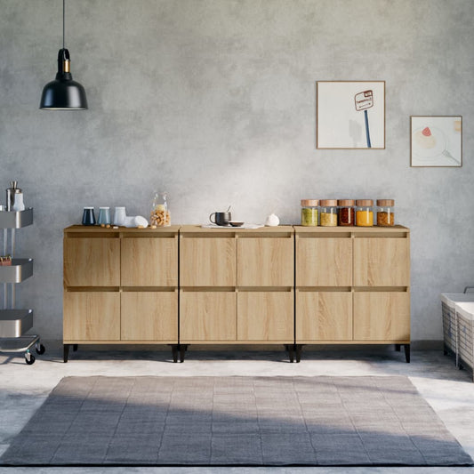 Dressoirs 3 st 60x35x70 cm bewerkt hout sonoma eikenkleurig